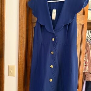 Anthropology Elegant Navy Blue Dress with Gold Accents